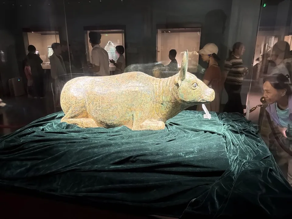 Side view of the gilded bronze ox at Ningxia Museum