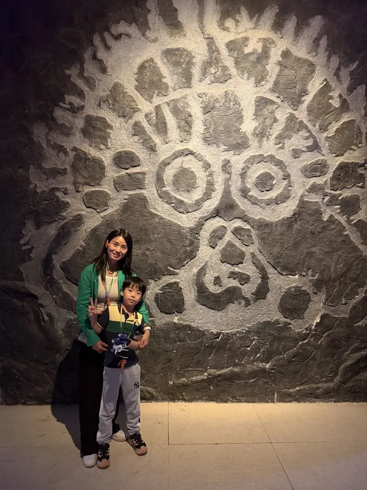 Family at the rock-art display in Ningxia Museum
