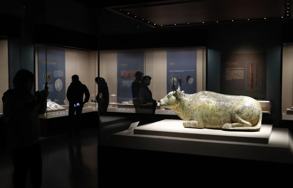 Gilded bronze ox in the Ningxia Museum gallery